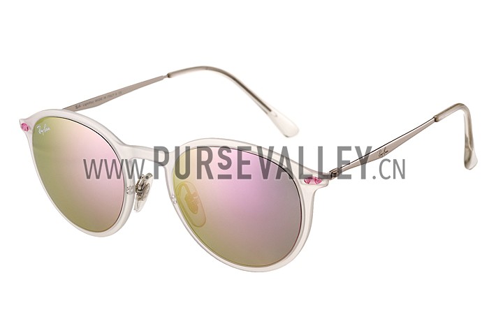 Ray Ban Clubround White Frame Lilac Mirrored Lenses Sunglasses 308175