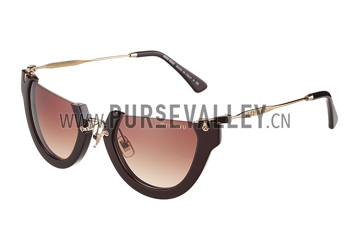 Miu Miu Rounded Cut Off Cat-Eye Brown Sunglasses 308041