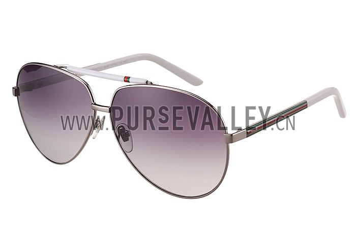 Gucci Aviator Web Detail White Temple Grey Lenses Sunglasses 308143