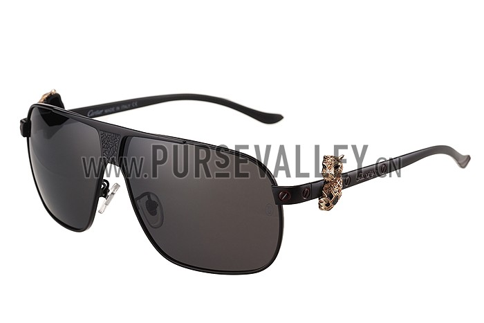 Cartier Screw And Panthere Decor Black Frames Black Lenses Sunglasses 308134