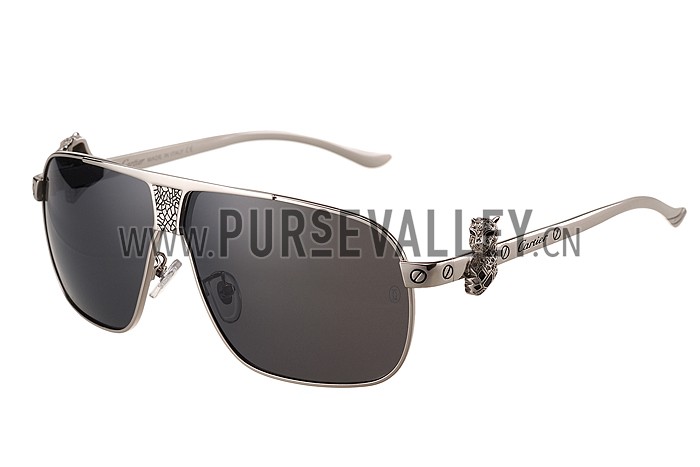 Cartier Screw And Panthere Decor Silver Frames Black Lenses Sunglasses 308136