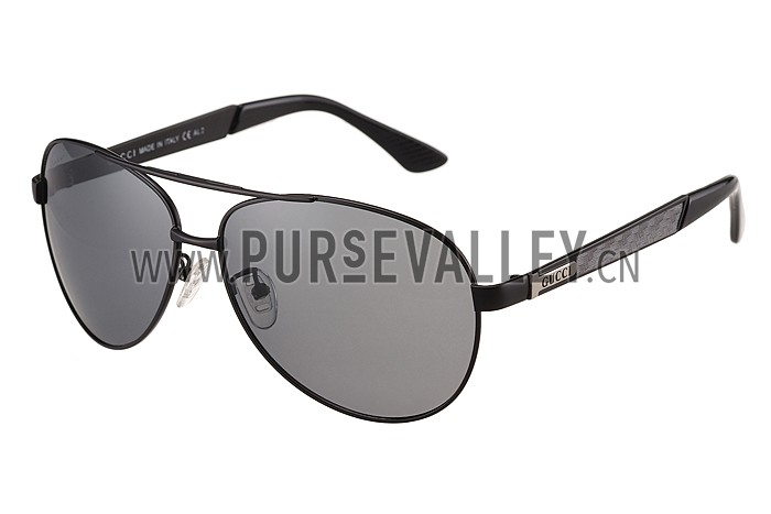 Gucci Signature Logo Black Frame Black Lenses Grey Temples Sunglasses 308147