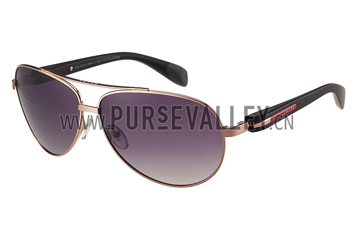 Prada Sporty Linea Rossa Gold Frame Grey Lenses Sunglasses 308156