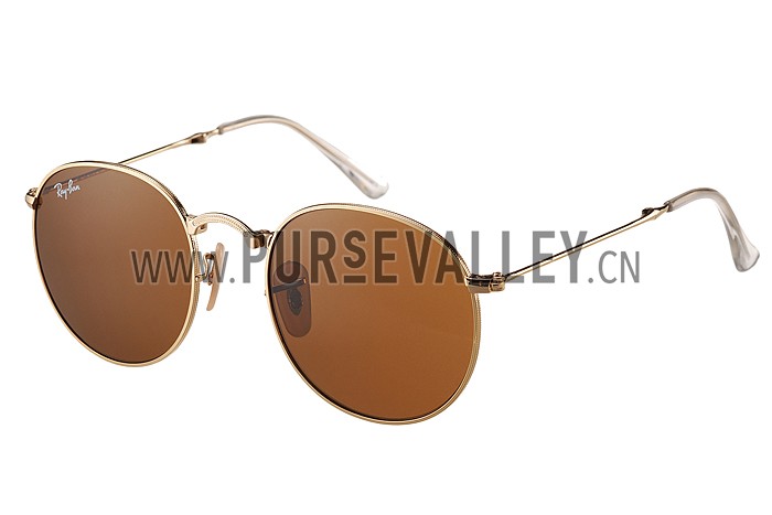 Ray Ban Round Gold Metal Frame Brown Lenses Sunglasses 308158