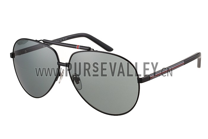 Gucci Aviator Web Detail Black Temple Black Lenses Sunglasses 308140
