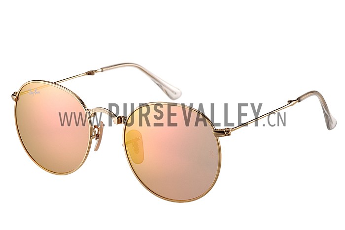 Ray Ban Round Gold Metal Frame Copper Flash Lenses Sunglasses 308159