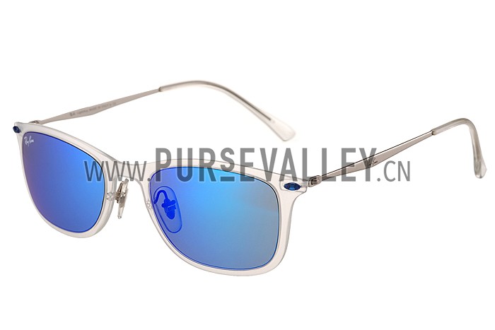Ray Ban New Wayfarer Light-Ray White Frame Blue Mirrored Lenses Sunglasses 308176