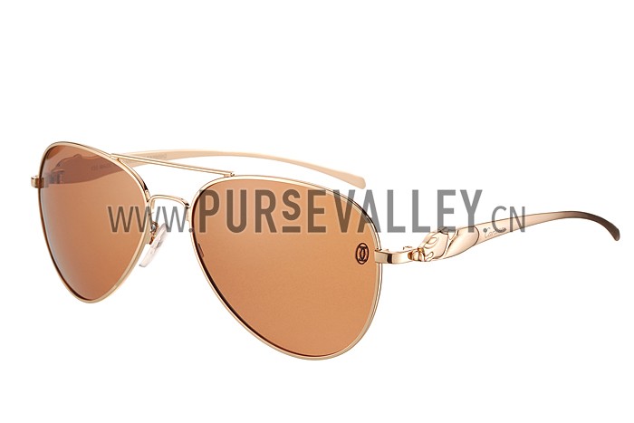 Cartier Panthere Aviator Gold Frame Brown Lenses Sunglasses 308185