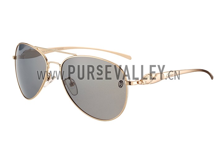 Cartier Panthere Aviator Gold Frame Light Grey Lenses Sunglasses 308186