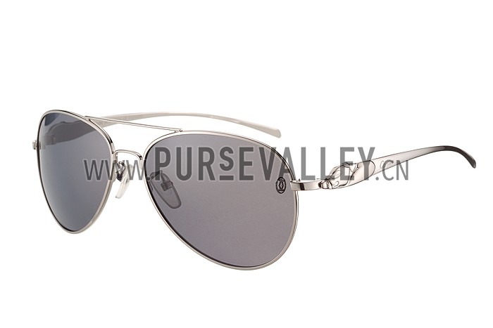 Cartier Panthere Aviator Silver Frame Light Grey Lenses Sunglasses 308187