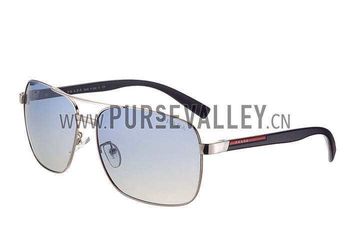 Prada Square Linea Rossa Logo Silver Frame Sunglasses 308221