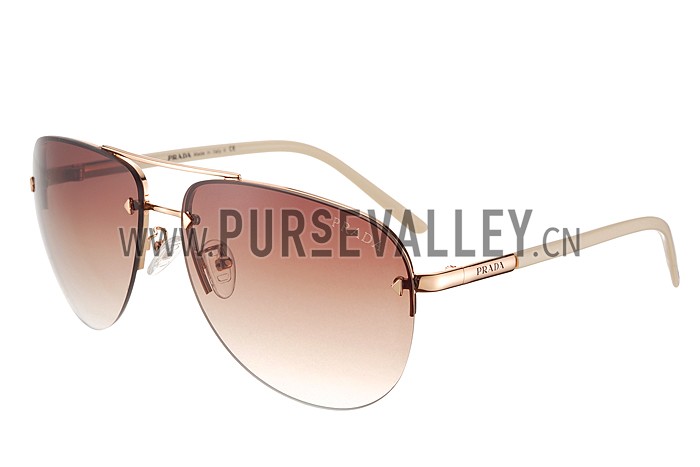 Prada Aviator Gold Frame Beige Temples Sunglasses 308227
