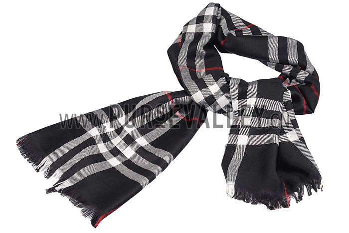 Burberry Check Black And Red Scarf 607957