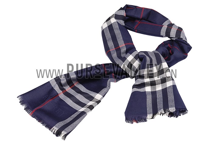 Burberry Check Dark Blue And Red Scarf 607959
