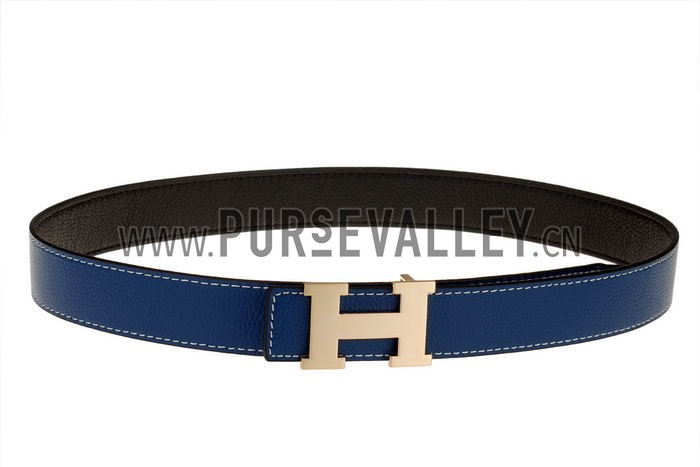 Hermes Blue Belt with Golden H Buckle