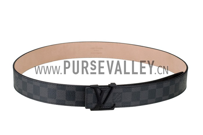 Louis Vuitton Replica Black Ruthanium Finished Logo Buckle Louis Vuitton Graphite Leather Belt