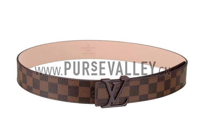 Louis Vuitton Replica Brown Ruthenium Finished Logo Buckle Louis Vuitton Damier Canvas Leather Belt