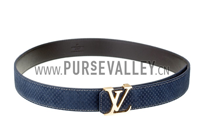 Louis Vuitton Replica Brass Logo Buckle Blue Suede Leather Belt