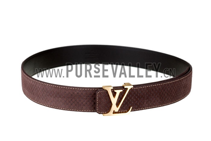 Louis Vuitton Replica Brass Logo Buckle Brown Suede Leather Belt