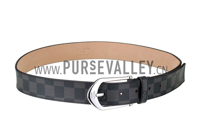 Louis Vuitton Replica Arrow Shaped Silver Hook Buckle Damier Graphite Leather Belt