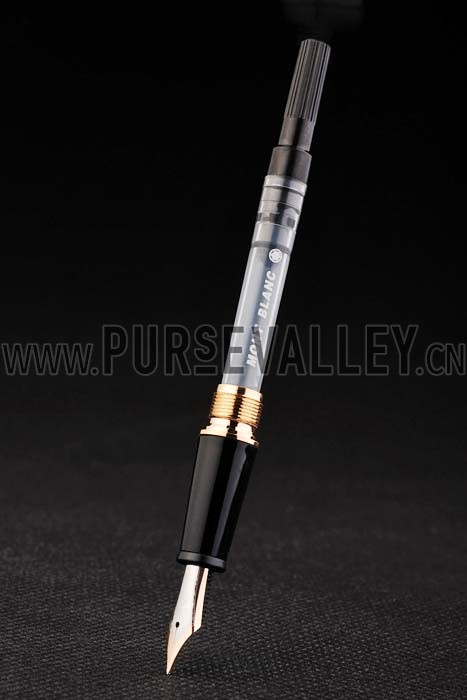 MontBlanc Gold Trimmed Black Enamel Fountain Pen With MB Engraving