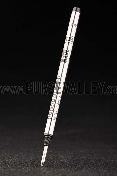 MontBlanc Silver Ring Pattern Black Enamel Ballpoint Pen With MB Engraved Cap