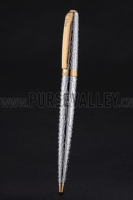 Christian Dior Gold Rimmed Fully Embossed Silver Ballpoint Pen 622730