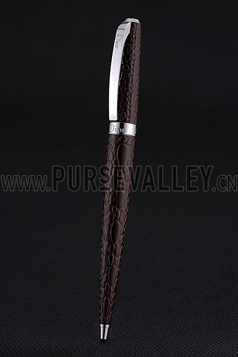 Christian Dior Silver Rimmed Fully Embossed Brown Ballpoint Pen 622731