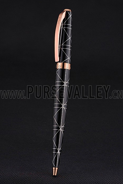 Christian Dior Gold Rimmed Silver Pattern Black Ballpoint Pen 622733