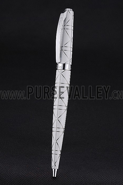 Christian Dior Silver Rimmed Silver Pattern White Ballpoint Pen 622734