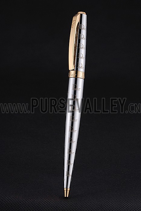 Christian Dior Gold Rimmed Fully Monogramed Silver Ballpoint Pen 622738