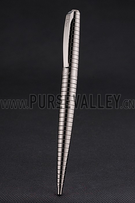Christian Dior Horizontally Grooved Dark Grey Brown Ballpoint Pen 622741