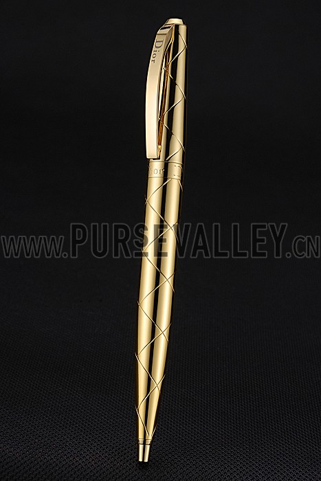 Christian Dior Pattern Grooved Gold Ballpoint Pen 622743