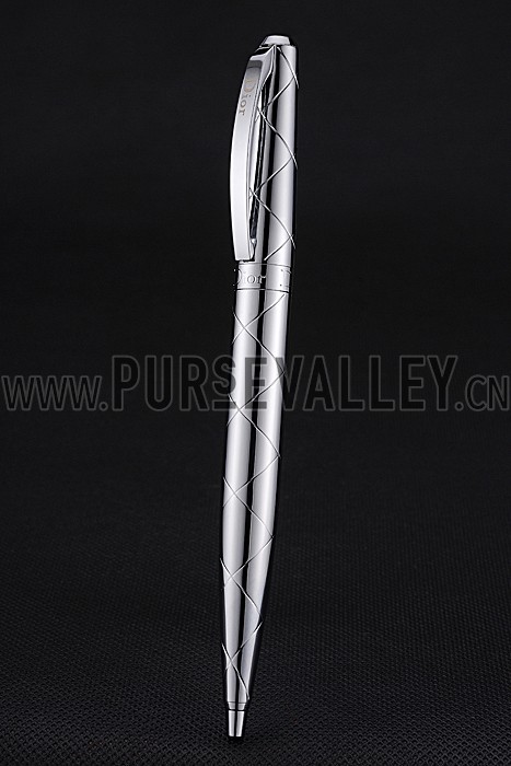 Christian Dior Pattern Grooved Silver Ballpoint Pen 622744