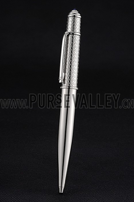 Cartier Silver Embossed Upper Body Silver Ballpoint Pen 622763
