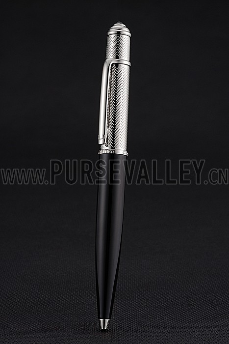 Cartier Silver Rimmed Silver Wave Pattern Upper Body Black Ballpoint Pen 622768