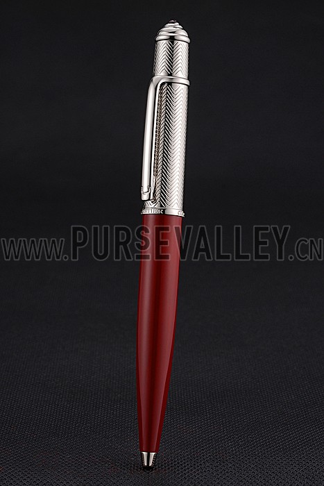 Cartier Silver Rimmed Silver Wave Pattern Upper Body Red Ballpoint Pen 622769