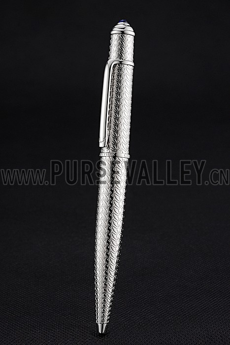 Cartier Fully Grooved Pattern Silver Ballpoint Pen 622776