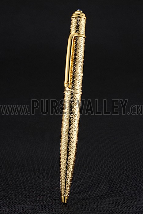 Cartier Fully Grooved Pattern Gold Ballpoint Pen 622777