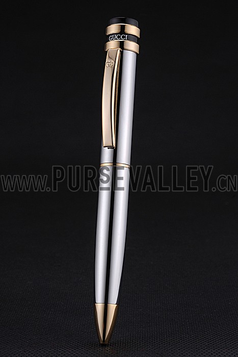 Gucci Gold Rimmed Silver Ballpoint Pen 622785