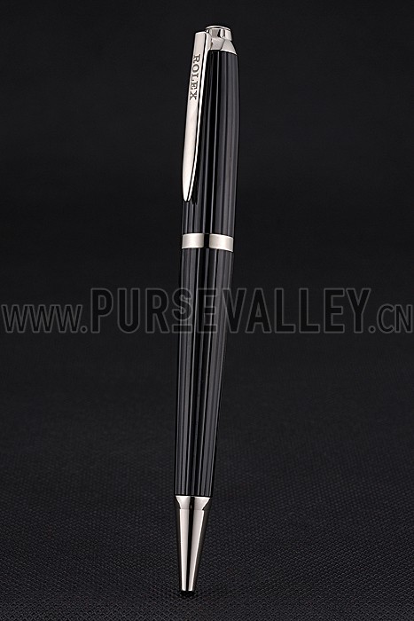 Rolex Silver Rimmed Black Ballpoint Pen 622807