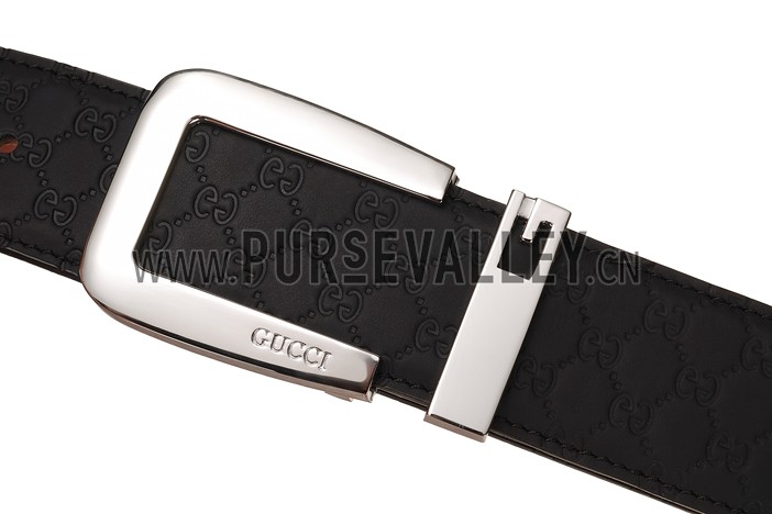 Gucci Black Leather Belt with Square Buckle