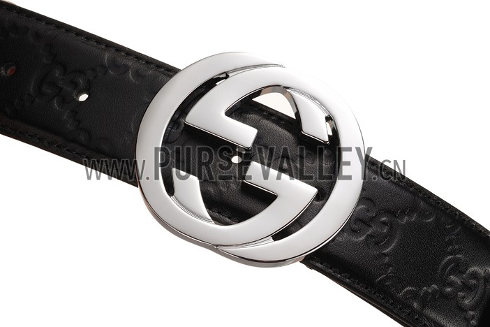 Guccissima Black Leather Belt with Interlocking G Buckle
