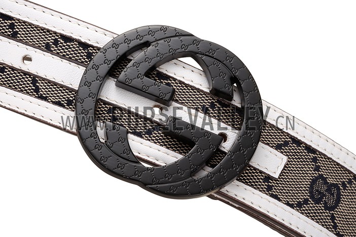 Gucci White Leather Belt with Interlocking G Buckle