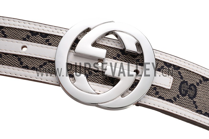 Gucci White Leather Belt with Silver Interlocking G Buckle