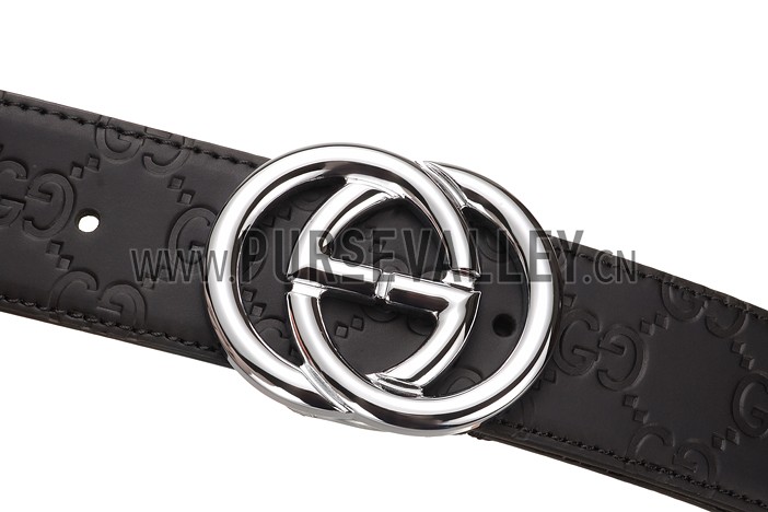 Guccissima Black Leather Belt with Interlocking G Buckle