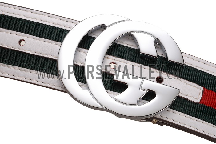 Gucci Web Leather Belt with Interlocking G Buckle