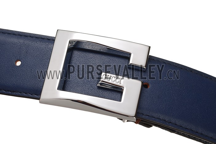 Gucci Multicolor Leather Belt with Square G Buckle Blue