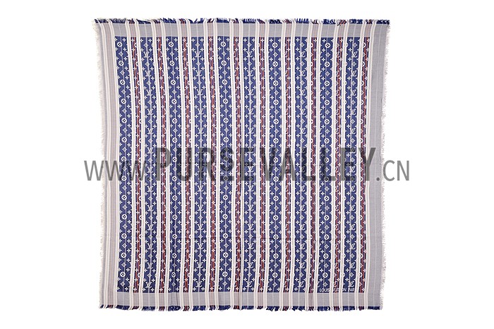 Louis Vuitton Striped Blue Brown White Monogram Shawl 621728