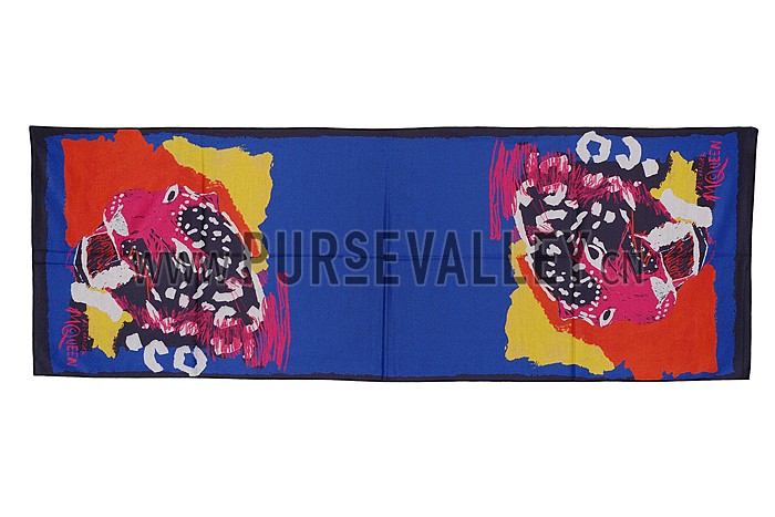Alexander McQueen Printed Panthere Blue Scarf 621780